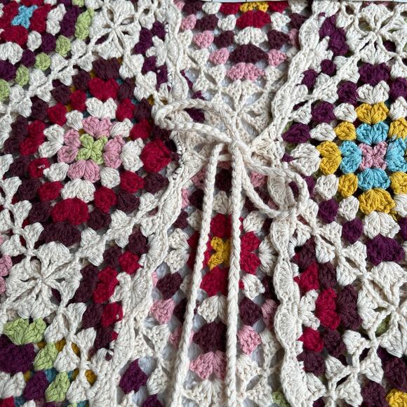 Johnny Was crochet granny square knit cardigan sweater tie front stevie - Picture 9 of 14